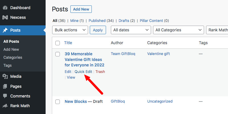 How to quick edit a WordPress post