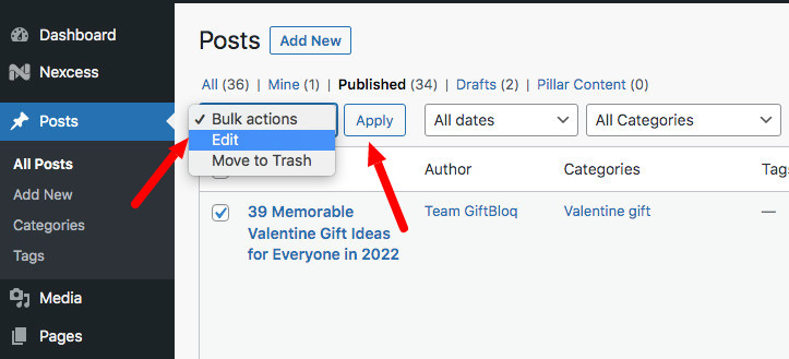 Select and Bulk Edit all WordPress posts