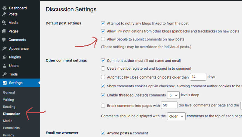 How to disable comments on WordPress websites