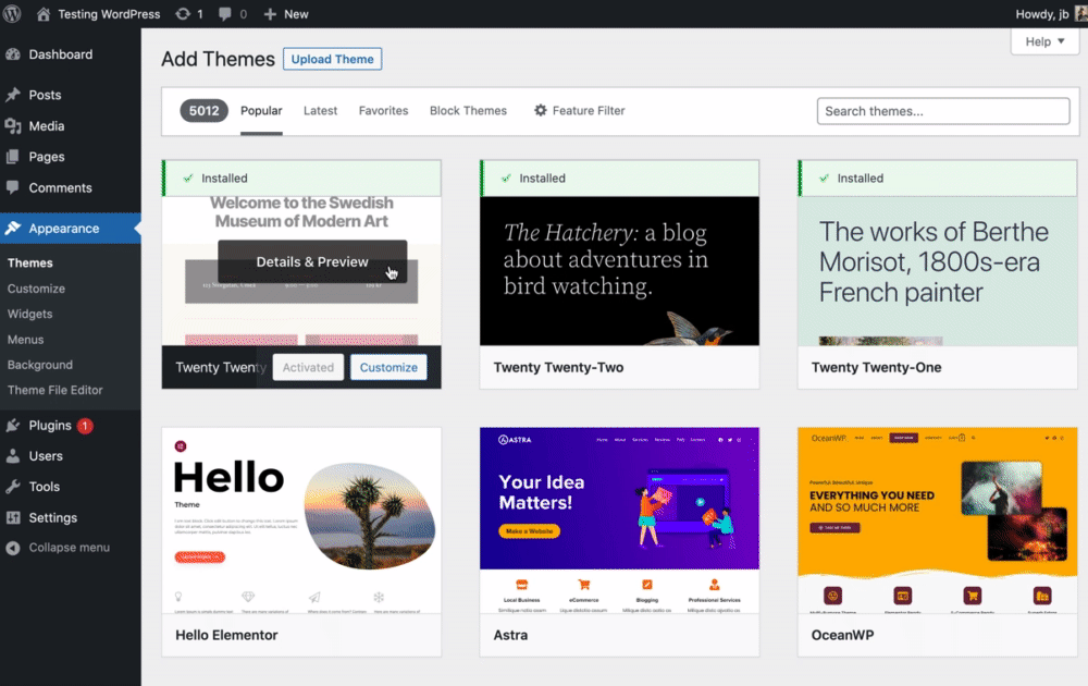 WordPress 6.1 changes - block themes filter
